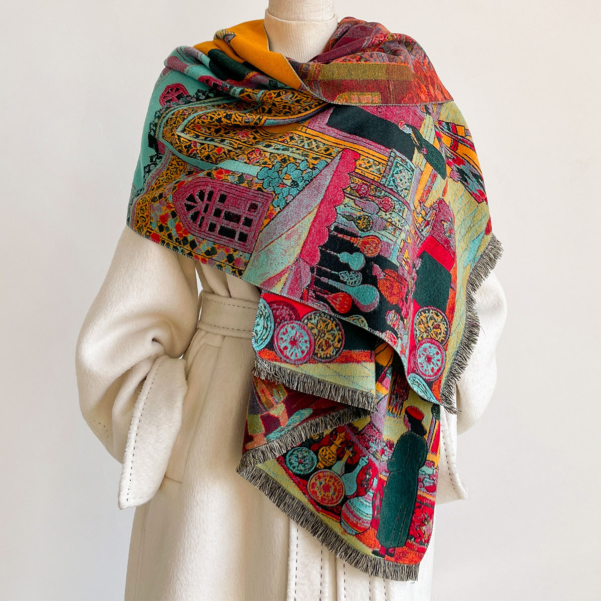 Go Ethnic Fashion - Sonbahar-Kış Kadın Taklit Kaşmir Çift Taraflı